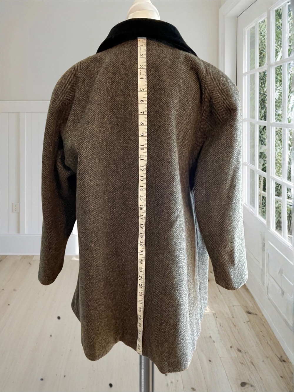 JONES NEW YORK Vintage Wool Tweed Velvet Collar Coat Women's L XL Herringbone 80 - Picture 10 of 16
